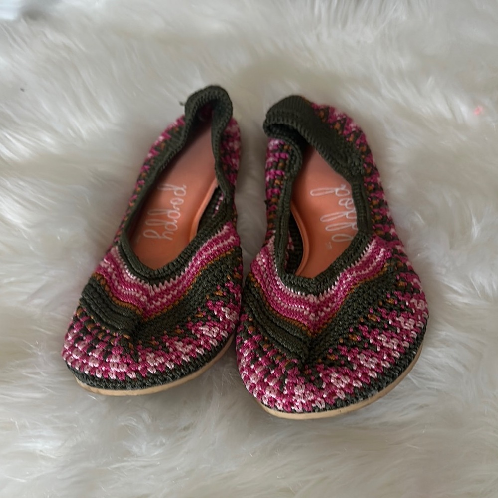 Pink and Green Knit Flats with Elastic Edge